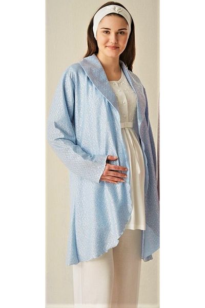 Haluk Bayram Blue Lurex Women's Maternity Set - Dressing Gown, Short Sleeve