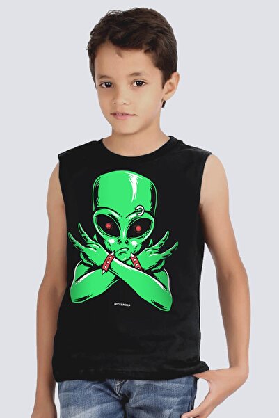 ROCKANDROLL Băiat negru Alien Rocker decupat mânecă | Tricou fără mâneci | Atlet
