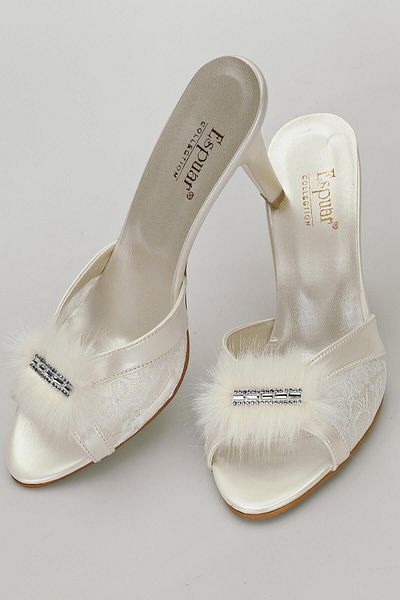 Espuar Women's Ecru Furry Square Stone Heeled Slippers 541