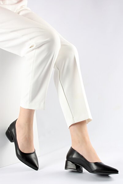 FORS SHOES Siyah Cilt Topuklu Ayakkabı 3 Cm