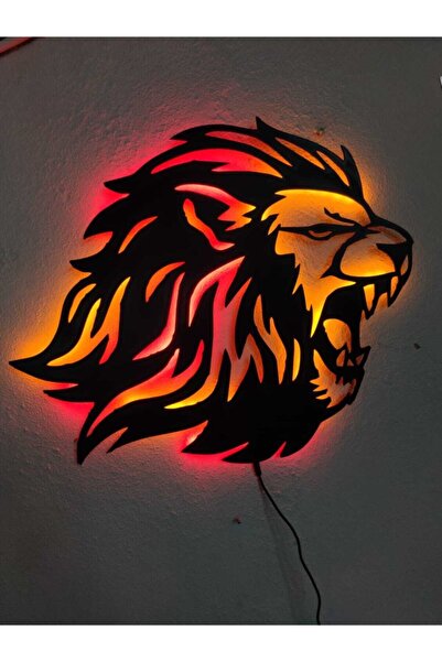 dekoraven Aslan Lion Sarı Kırmızı Işıklı Tablo