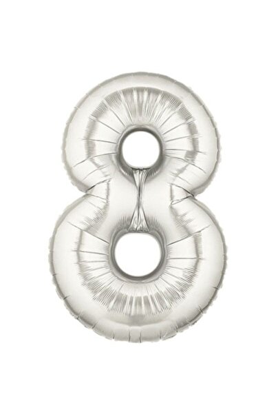 BalonEvi Shaped Supershape Silver Number Foil Balloon Number 8 Balloon