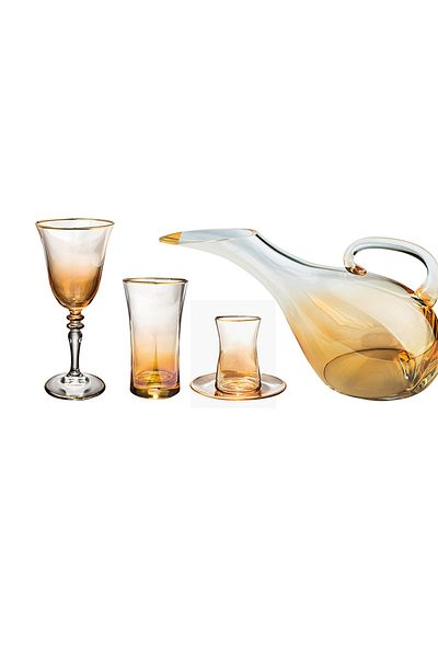 KCD Soprano Yellow 49 Piece Glass Tableware Presentation Dowry Set Cutting Decor Water Cup Set