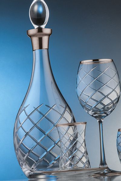 KCD Armoni Platinum 49 Piece Glass Tableware Presentation Dowry Set Cutting Decor Water Cup Set