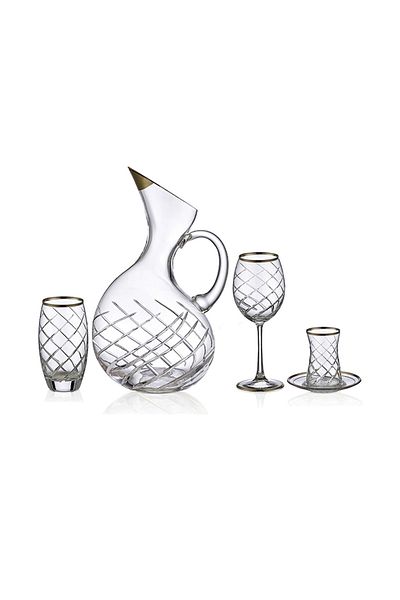 KCD Armoni Platinum 49 Piece Glass Tableware Presentation Dowry Set Cutting Decor Water Cup Set