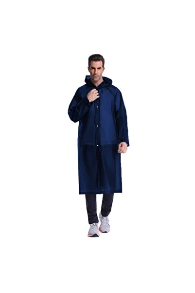 asmy Unisex Women Men Raincoat Hooded Snap Fastener Eva Navy Blue Raincoat