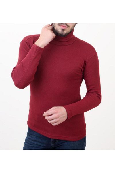 EMKA GİYİM Men's Burgundy Full Turtleneck Turtleneck Sweater