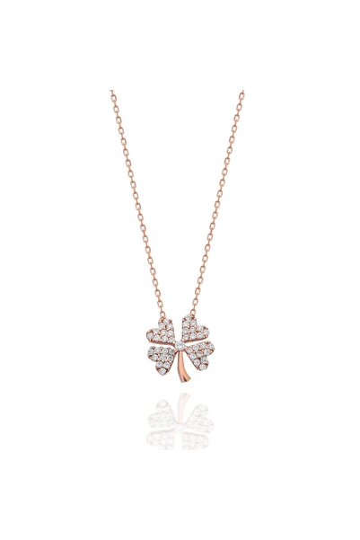 erkoç gold & silver 925 Ayar Gümüş Taşlı Küçük Yonca Kolye