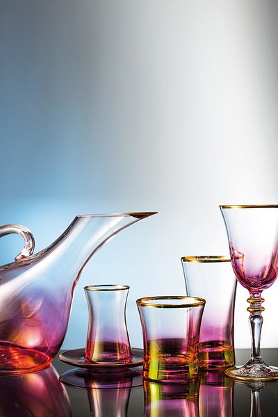 KCD Soprano Pink 31 Piece Glass Tableware Presentation Dowry Set Water Cup Set Cutting Hand Decor