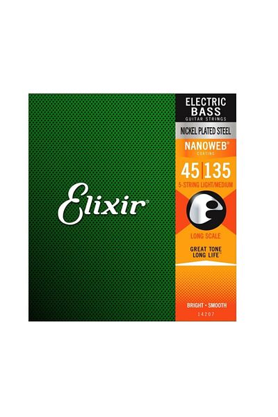 Elixir 14207 Nanoweb Light Medium 5 String Bass Guitar String (45-135)