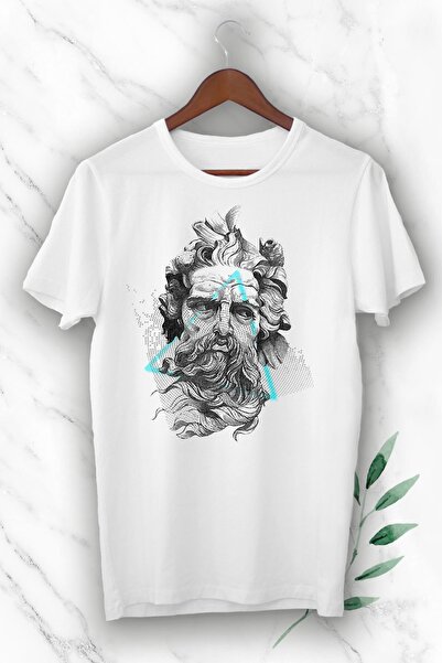 perseusshopping Poseidon Štampano bela unisex majica sa mitološkom skulpturom