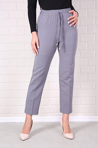 Essah Moda Kadın Gri Lastikli Havuç Pantolon - Me000324