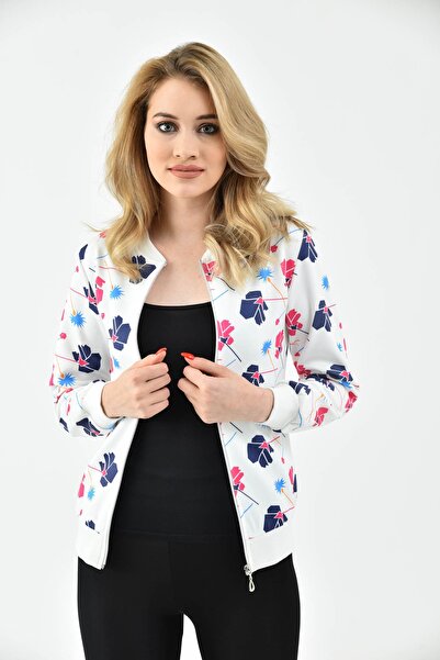 Pousse Collection سترة نسائية بسحاب مطبوعة رقمية من إكرو