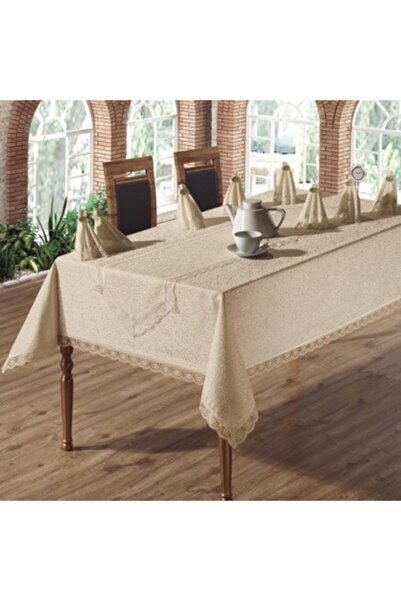 Dowry Store طقم مفرش طاولة من الدانتيل الفرنسي بدون رعاية لـ 8 أشخاص