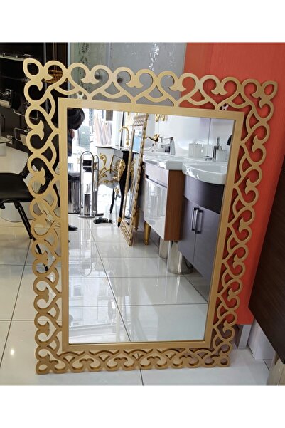 KamusalMarket Ahşap Dekoratif Lake Ayna Büyük Boy 117x87 Cm Varak Boyalı