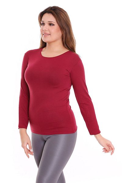 DISENTIS MODEST Claret Red Viscose Body - Long Sleeve, Round Neck, Plus Size