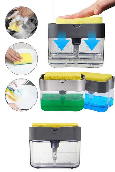 Buffer Practical Soap Dispenser Pump and Dishwashing Sponge Chamber - Push in One, Liquid