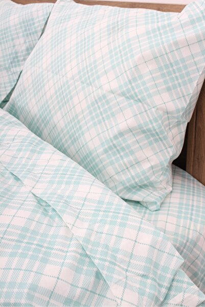 NAYS %100 Pamuk Çift Kişilik Turkuaz Baklava Desenli Nevresim Takımı Gizli Fermuarlı Desenli