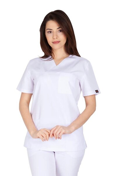 VEHBİ Kadın Doktor Hemşire Forması Scrubs Alpaka Kumaş Hastane Nöbet Tek Üst (zarf Yaka Klasik Kol)