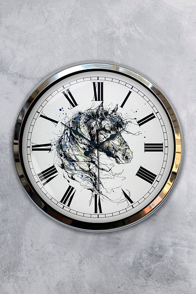 Kasva Concept Gift 40 cm Chrome Metal Horse Wall Clock