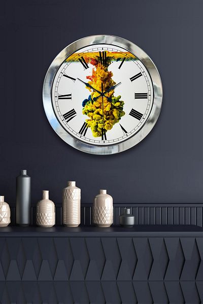 Kasva Concept 36 cm Chrome Metal Color World Wall Clock