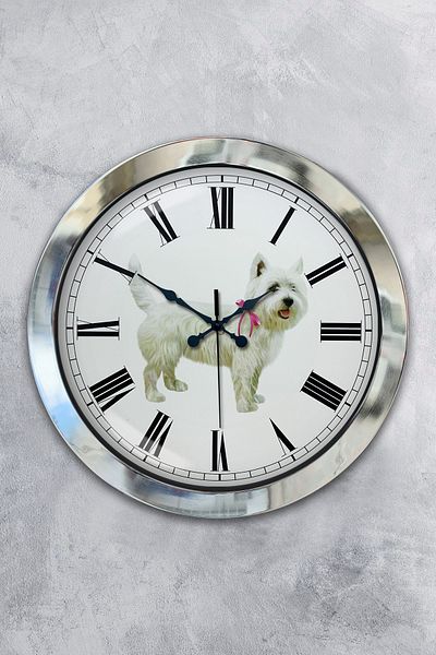 Kasva Concept Gift 36 cm Chrome Metal Dog Wall Clock