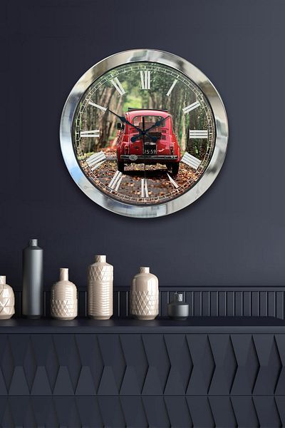 Kasva Concept Gift 36 cm Chrome Metal Fiat 500 Wall Clock
