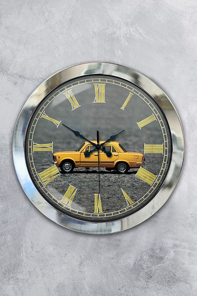 Kasva Concept Gift 36 cm Chrome Metal Car Wall Clock