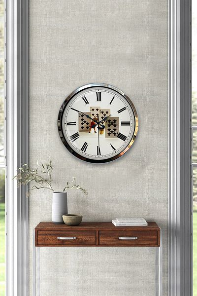 Kasva Concept Gift 40 cm Chrome Metal Playing Card Wall Clock