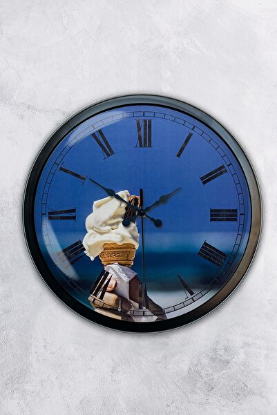 Platin Saat هدية ساعة حائط آيس كريم معدنية سوداء مقاس 40 سم