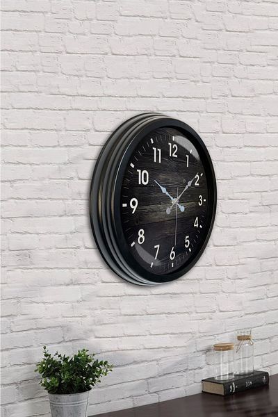Kasva Concept Δώρο 40 εκ. Μαύρο Μεταλλικό Ξύλινο Ρολόι Τοίχου Αριθμός