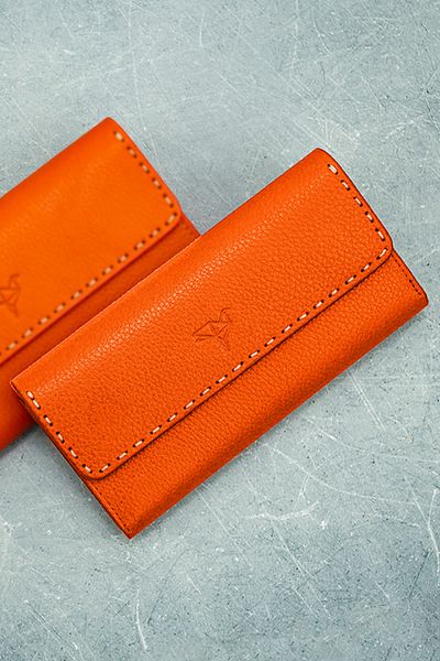 Garbalia Paris Genuine Leather Saddler Stitched Orange Women's Portfolio Wallet with Phone Compartment