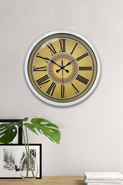 Kasva Concept Ceas de perete cu cifre romane din metal alb de 40 cm