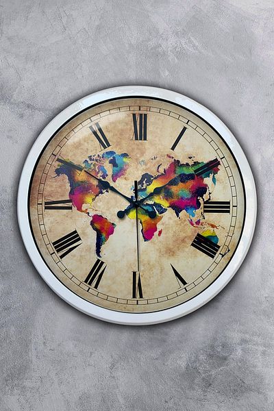 Kasva Concept Gift 40 cm White Metal Colored World Wall Clock