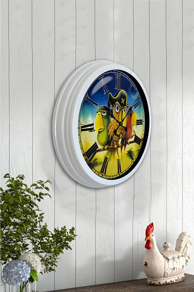Kasva Concept Gift 40 cm White Metal Pirate Parrot Wall Clock