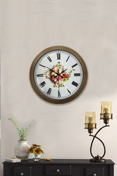 Kasva Concept Gift 36 cm Antique Metal Daisy Wall Clock