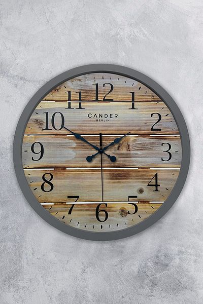 Kasva Concept Gift 36 cm Chrome Metal Wooden Look Wall Clock