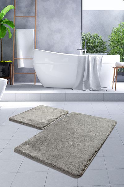 Chilai Home Σετ Μπάνιου Σετ Γκρι 2 50x80 40x50 εκ. Χαλί μπάνιου, Χαλάκι, Χειροποίητο Ακρυλικό