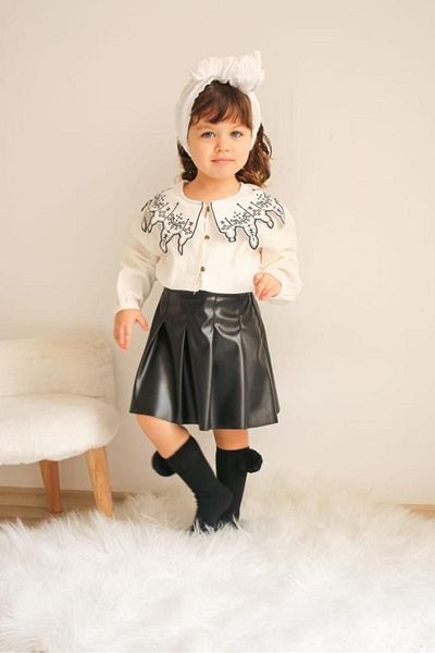 cengokıds Girls' Leather Skirt Suit