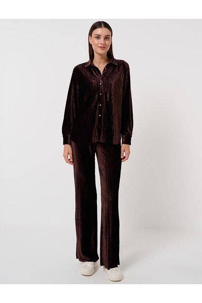 Jimmy Key Dunkelbraune, locker geschnittene Samthose mit hoher Taille und weitem Bein