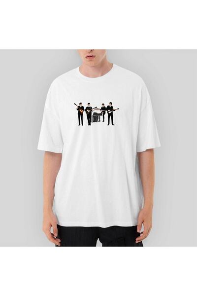 Z zepplin The Beatles Vintage Line Up Oversize Λευκό T-Shirt