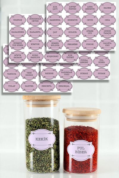 NeoPrint 64 bucăți liliac retro condimente nuci legume legume organizator borcan set de autocolante vintage