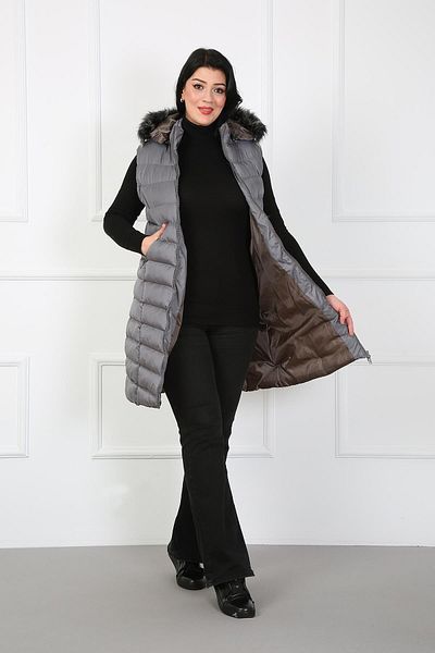 By Alba Collection Women's Gray Long Large Size Padded Vest