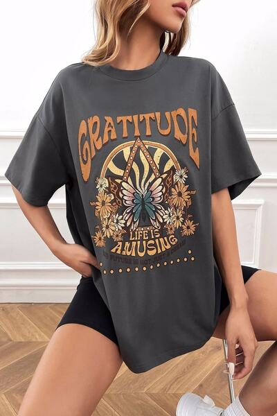 Keywest Ženska 'zahvalnost' Život je zabavan Prednja strana Štampano Antracit...