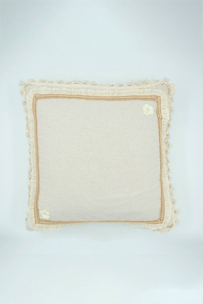 NDC HOME Special Design Jute Motif Single Linen Cream Throw Pillow Cover 43x43