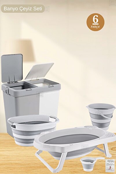 Jet's Home Çeyiz Seti 80 Lt Kirli Sepeti Çamaşır Selesi Gri Katlanabilir Bebe...