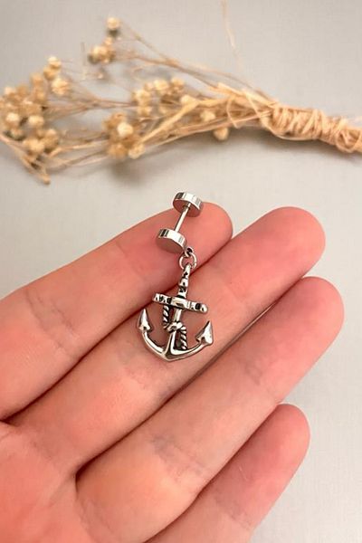 Jaida Moda Unisex Silver Gothic Anchor Figured Dangle Steel Earrings
