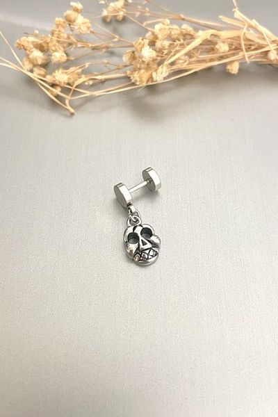 Jaida Moda Unisex Silver Gothic Skeleton Mask Figured Dangle Steel Earrings