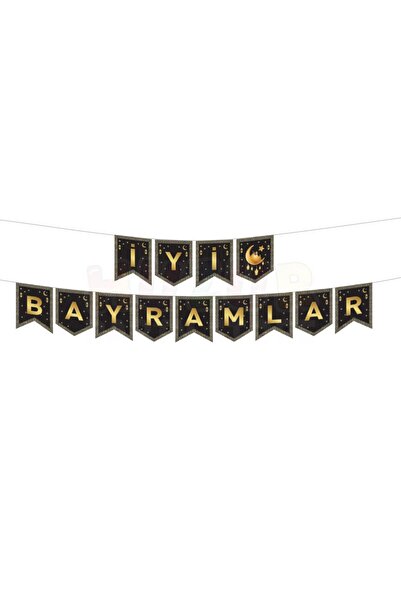 Huzur Party Store Iyi Bayramlar Yazılı Banner Siyah Gold Renkli 200x17 Cm Alt...