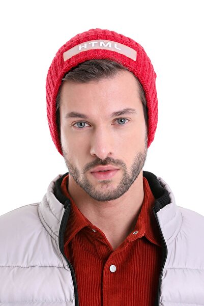 Hatemoğlu قبعة صغيرة محبوكة من القطن باللون الأحمر للرجال